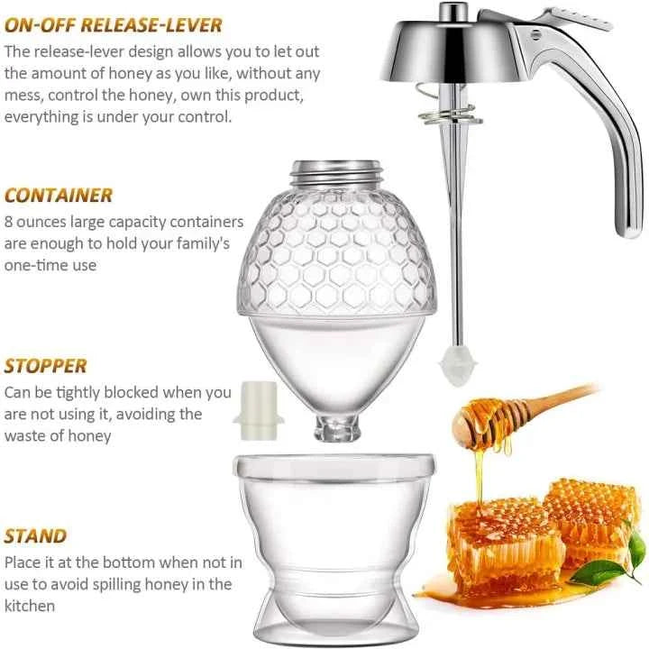 No-Drip Honey Dispenser Jar with Trigger Release Stand