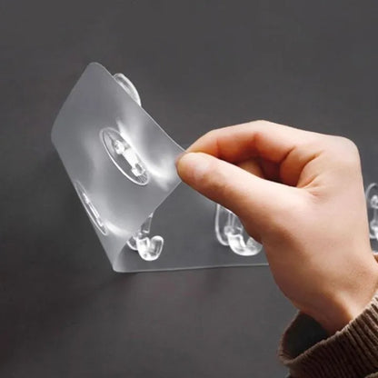 Heavy-Duty Transparent Self-Adhesive Wall Hook Strip (6 Hooks)