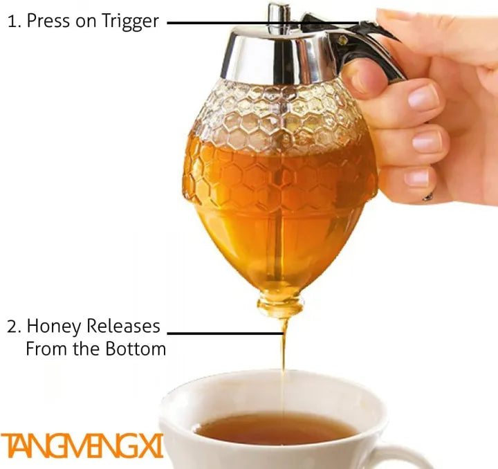 No-Drip Honey Dispenser Jar with Trigger Release Stand