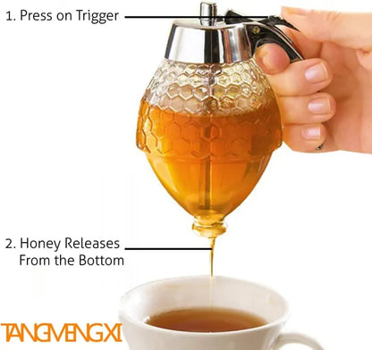 No-Drip Honey Dispenser Jar with Trigger Release Stand
