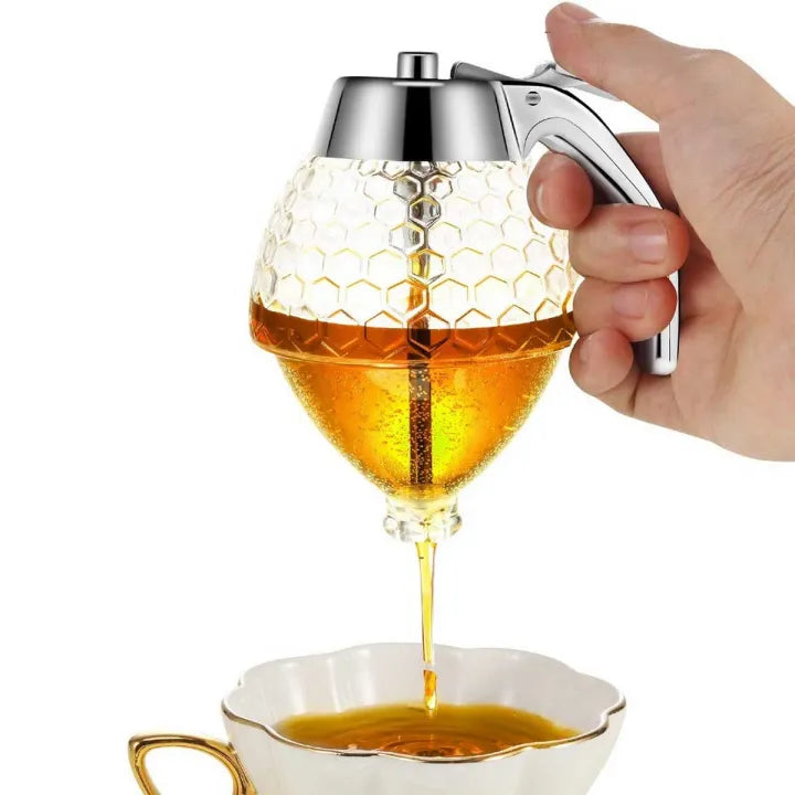 No-Drip Honey Dispenser Jar with Trigger Release Stand