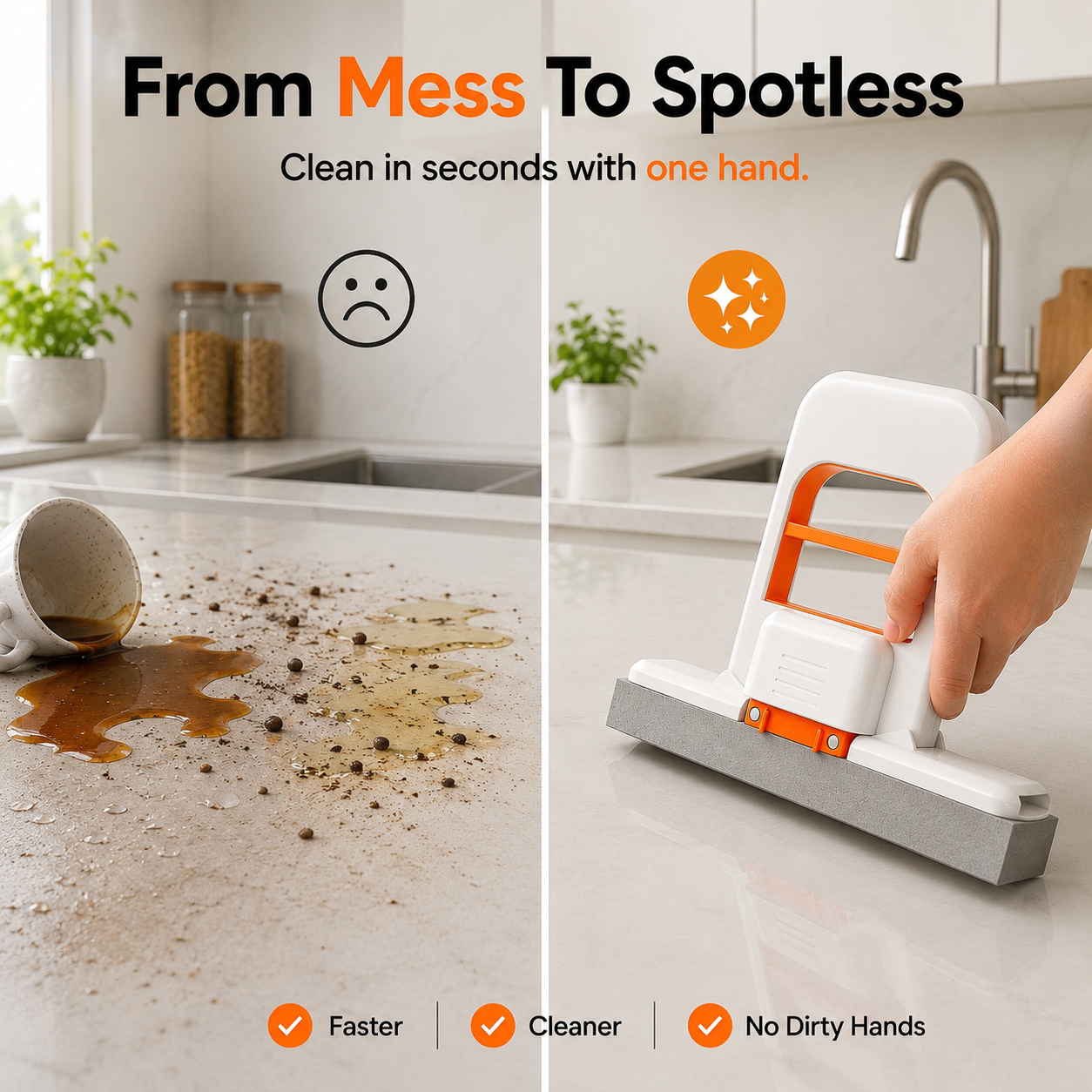 Foldable Desktop Mop, Mini Sponge Mop, Portable Mini Self Squeezing Wet Dry Mops for Bathroom & Kitchen