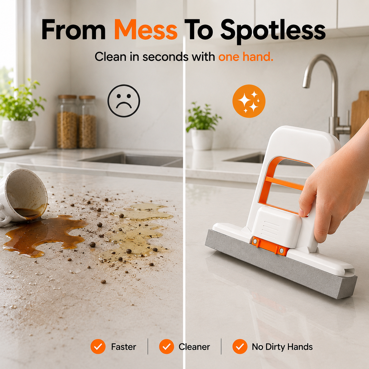 Foldable Desktop Mop, Mini Sponge Mop, Portable Mini Self Squeezing Wet Dry Mops for Bathroom & Kitchen - Homedal