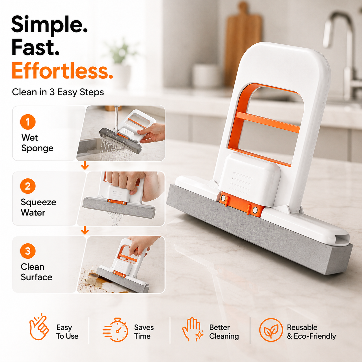 Foldable Desktop Mop, Mini Sponge Mop, Portable Mini Self Squeezing Wet Dry Mops for Bathroom & Kitchen