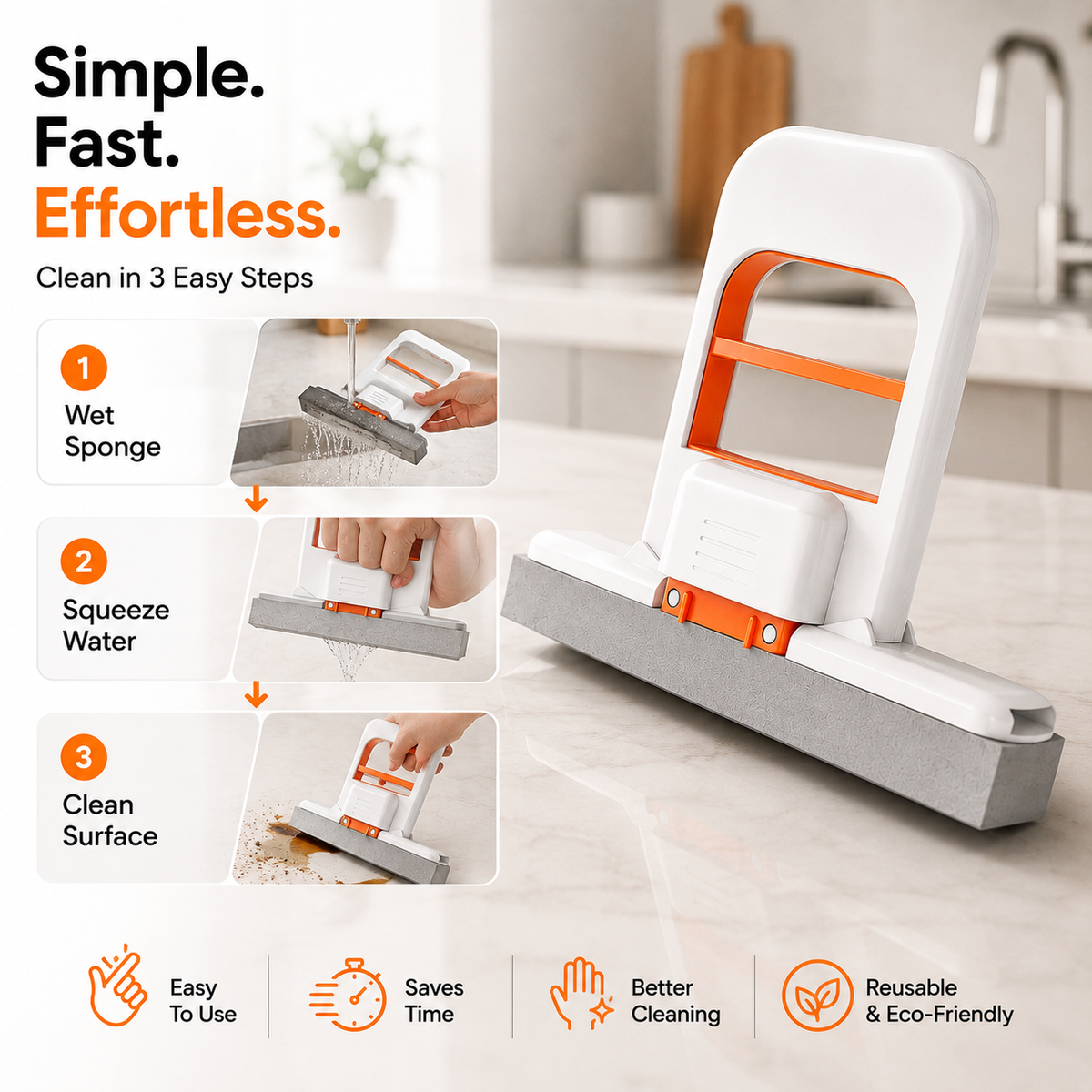 Foldable Desktop Mop, Mini Sponge Mop, Portable Mini Self Squeezing Wet Dry Mops for Bathroom & Kitchen - Homedal