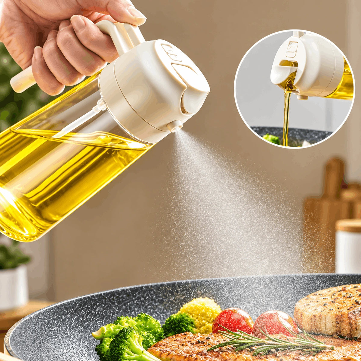 2-in-1 Glass Olive Oil Spray and Dispenser Bottle (470ml)