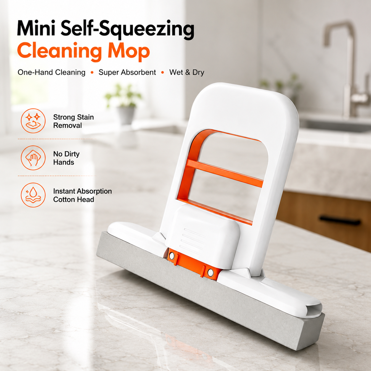 Foldable Desktop Mop, Mini Sponge Mop, Portable Mini Self Squeezing Wet Dry Mops for Bathroom & Kitchen