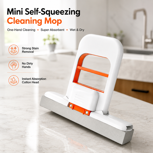 Foldable Desktop Mop, Mini Sponge Mop, Portable Mini Self Squeezing Wet Dry Mops for Bathroom & Kitchen