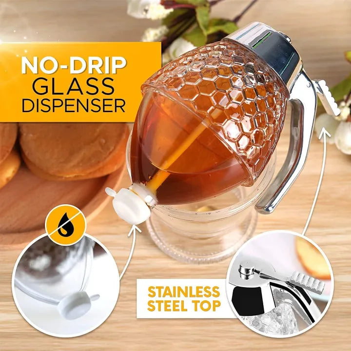 No-Drip Honey Dispenser Jar with Trigger Release Stand