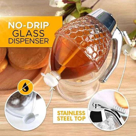 No-Drip Honey Dispenser Jar with Trigger Release Stand